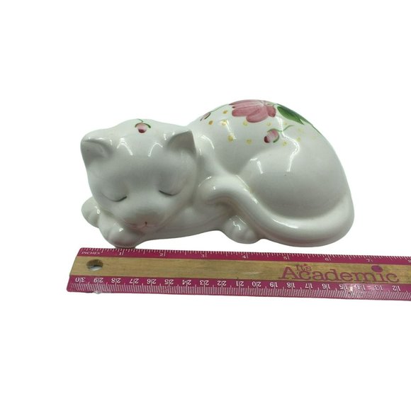 Sleeping kitten figurine Vintage hand painted white pink flowers floral cat shel - Picture 8 of 8